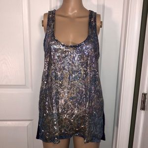Almost Famous Purple Sheer Sequin Top L